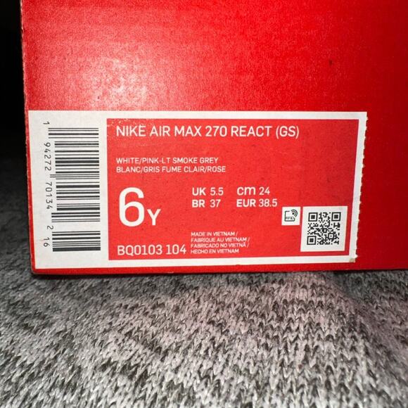 Nike Air Max 270 React (GS) White/Pink & Grey - Picture 9 of 9